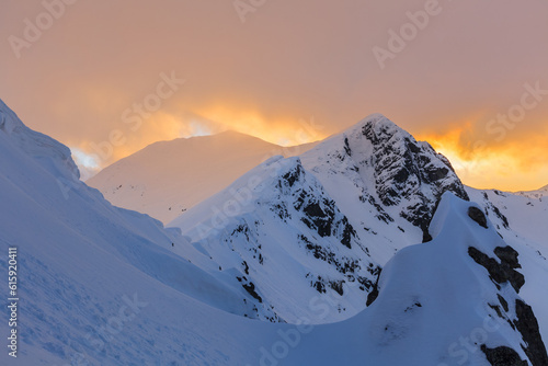 winter sunset in the Retezat Mountains  Romania