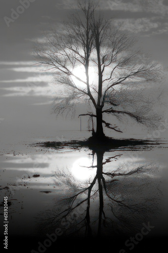 black and white postcard, condolence, dream, fantasy, generative ai, water,  © Stefan