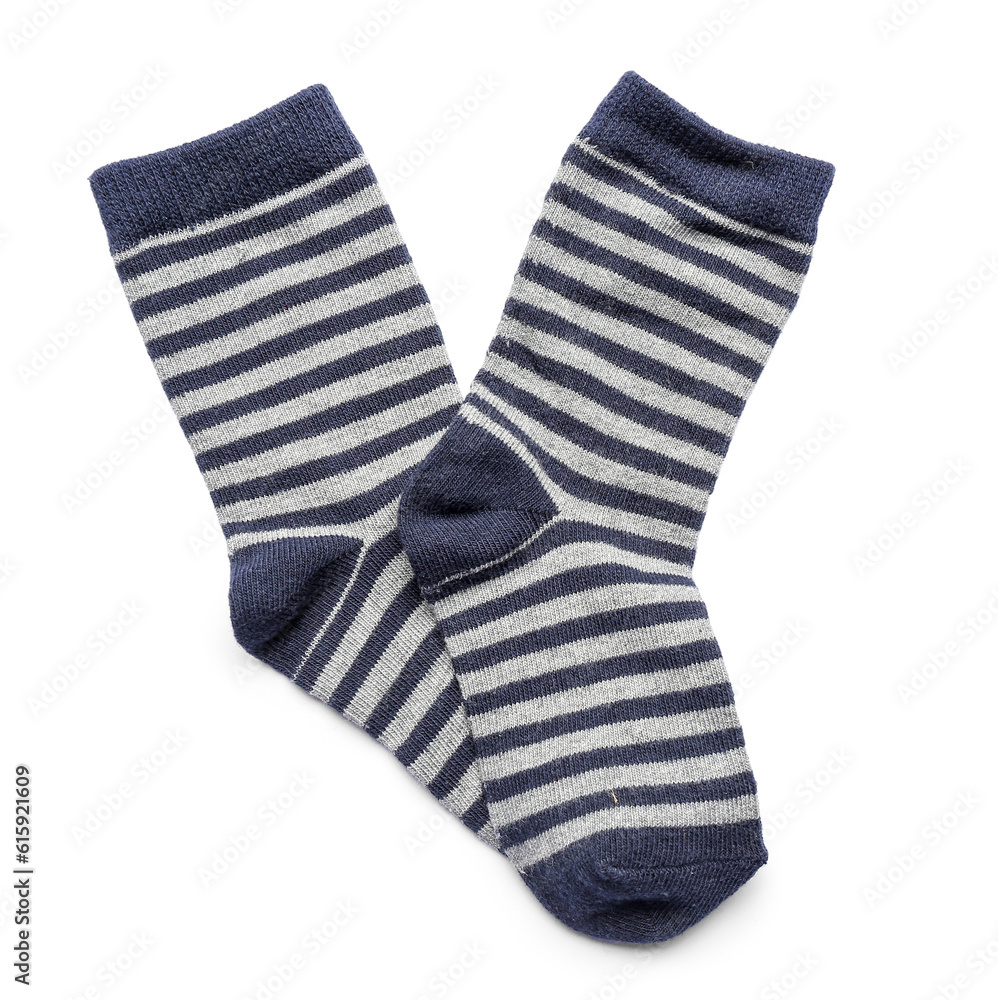 Pair of cotton striped socks isolated on white background Pair of cotton striped socks isolated on white background