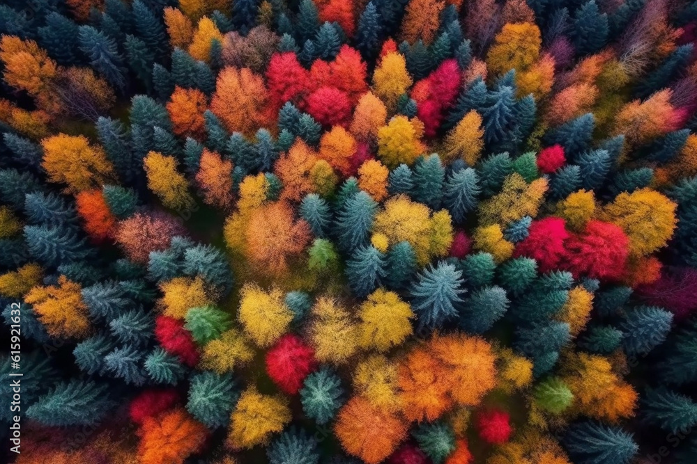 Aerial view on treesin autumn forest