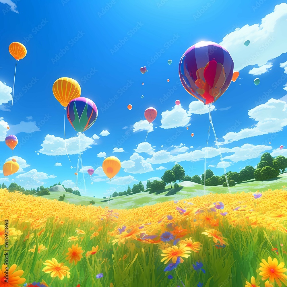 Fototapeta premium Baloons - Lush Landscapes , Generated by Generative AI.