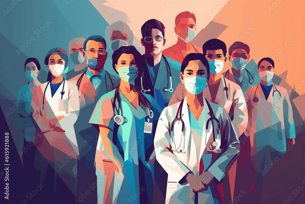 a medical staff, group of doctors and nurses. Generative AI