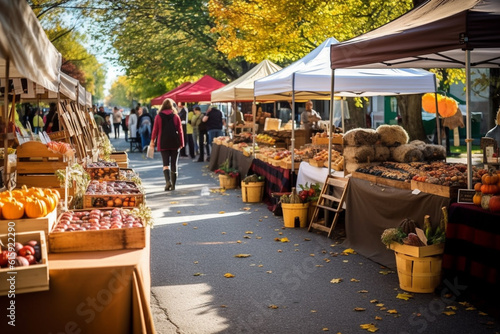 Canvastavla Pumpkins on stall in city market in autumn