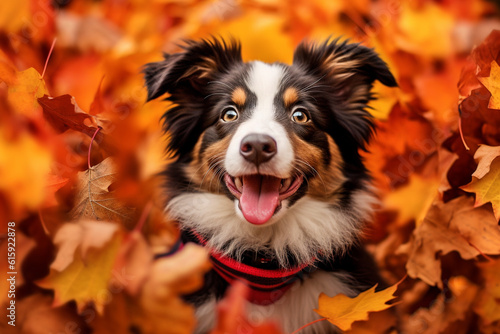 Shepherd puppy in yellow leaves of autumn trees in the park