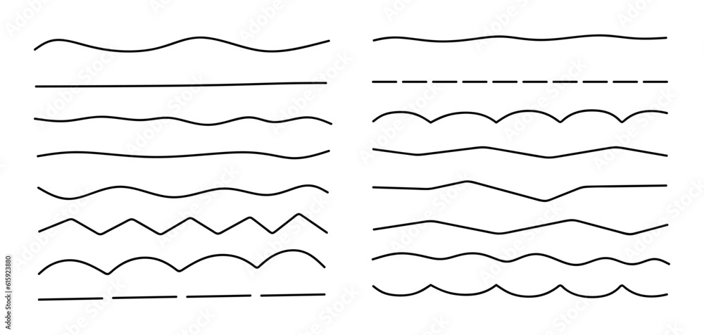 Collection of hand drawn different lines. Set of line elements in ...