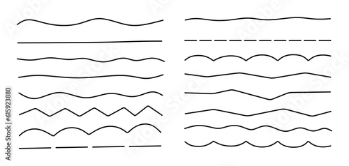 Collection of hand drawn different lines. Set of line elements in doodle sketch style isolated on white background. Vector illustration