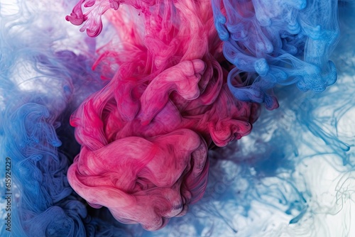 Illustration of blue and pink ink mixing and swirling in water