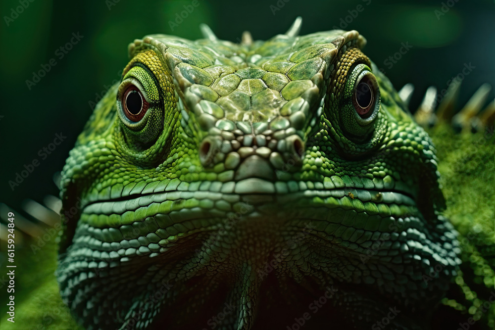 Obraz premium an igua looking at the camera with its eyes open and it's head turned to look like a lizard