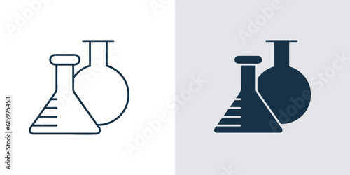 Chemical flasks outline icon. Vector chemistry and laboratory symbol made of two flasks