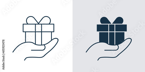 hand with gift box icon line and solid vector