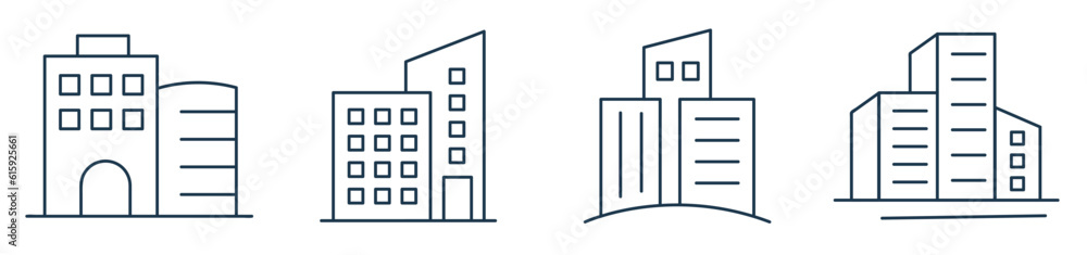 Building line icon set Vector. City, Real estate, Bank, Hotel, Architecture Hospital, town symbol illustration Building line icon set Vector. City, Real estate, Bank, Hotel, Architecture Hospital, town symbol illustration