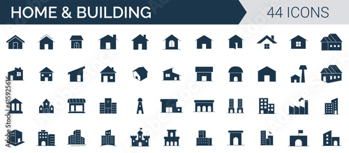 Home and Building icon set vector. collection of house, building, apartment, architecture, and construction solid icons