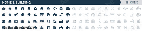 Home and Building icon set vector. collection of house, building, apartment, architecture, and construction solid outline icons