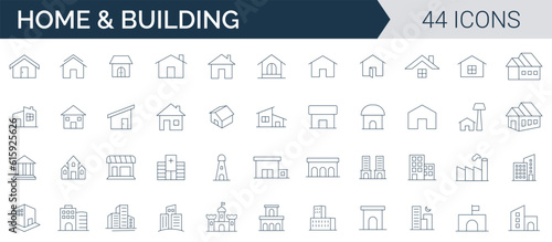 Home and Building icon set vector. collection of house, building, apartment, architecture, and construction outline icons