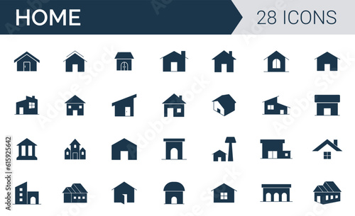House and home icon set vector. Collection of houses related solid icons