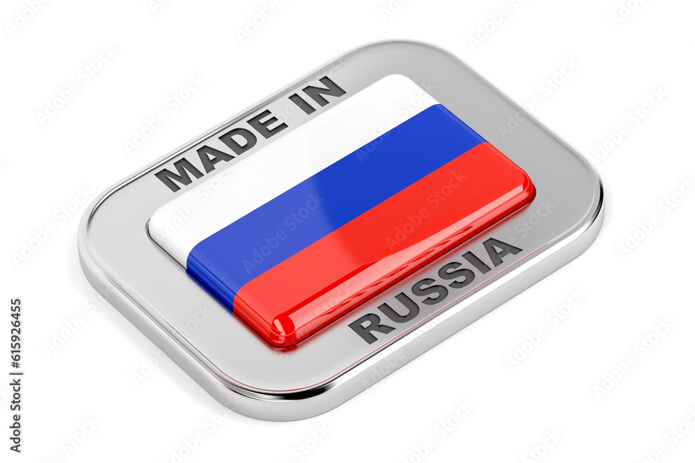 Made in Russia badge with Russian flag inside Made in Russia badge with Russian flag inside
