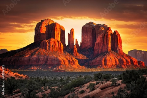 colorful sunset over a majestic desert mountain range. Generative AI