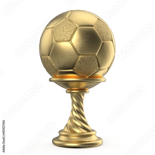 Gold trophy cup SOCCER FOOTBALL 3D render illustration isolated on white background