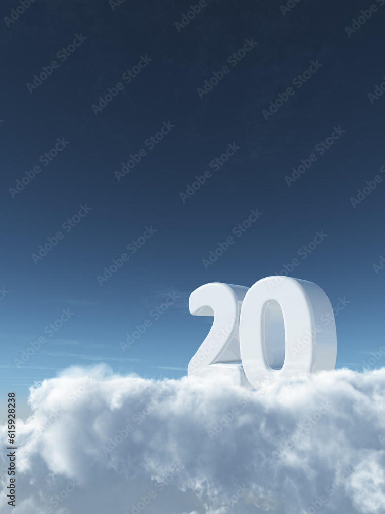 number twenty on clouds - 3d rendering number twenty on clouds - 3d rendering