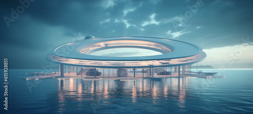 Innovative Circular city floating on the ocean water based economy habitation against climate change photo