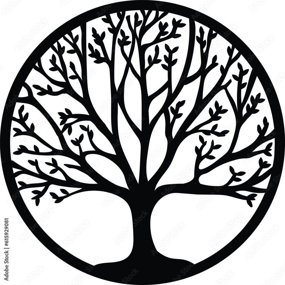 Tree of life symbol logo black on white round lasercut vector tree ...
