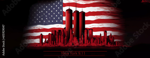 911 USA Remember 9.11 in New York. Red New York. Generated AI