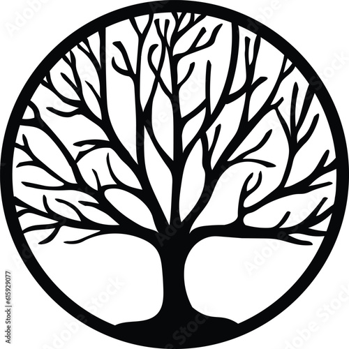 Tree of life symbol logo black on white round lasercut vector tree