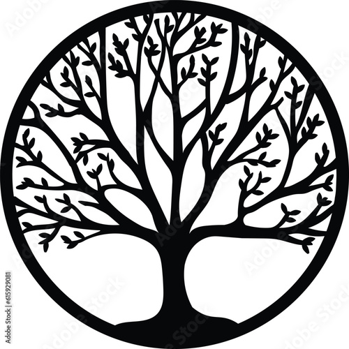 Tree of life symbol logo black on white round lasercut vector tree
