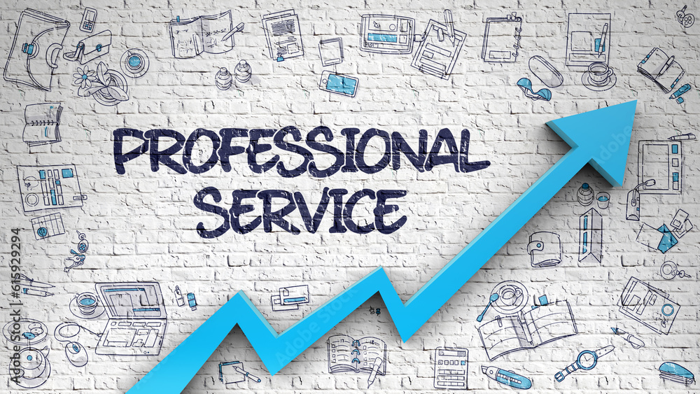 Professional Service - Enhancement Concept with Hand Drawn Icons Around on White Wall Background. Professional Service Drawn on White Brickwall. Illustration with Doodle Icons.