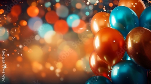 Festive background with balloons, bokeh effect. Generative AI