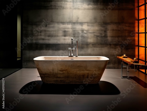 Modern bathtub in a minimalist interior. Generative AI