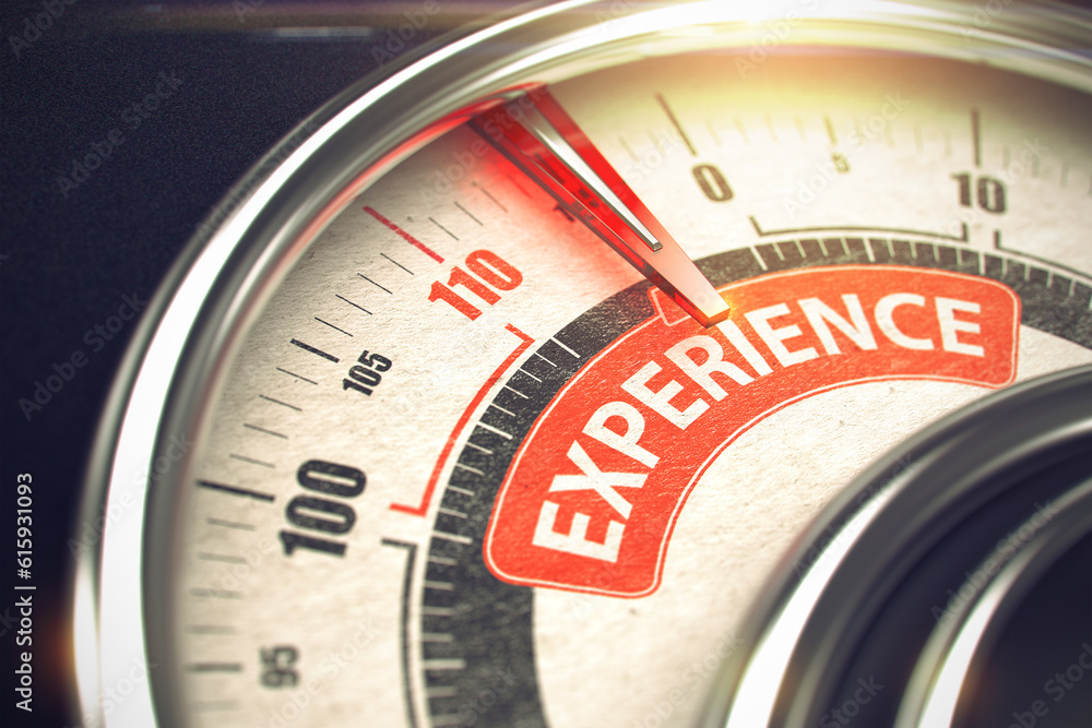 Experience Rate Conceptual Compass with Caption on the Red Label. Business Concept. Conceptual Illustration of a Gauge with Red Needle Pointing to Maximum of Experience. Horizontal image. 3D Render. Experience Rate Conceptual Compass with Caption on the Red Label. Business Concept. Conceptual Illustration of a Gauge with Red Needle Pointing to Maximum of Experience. Horizontal image. 3D Render.