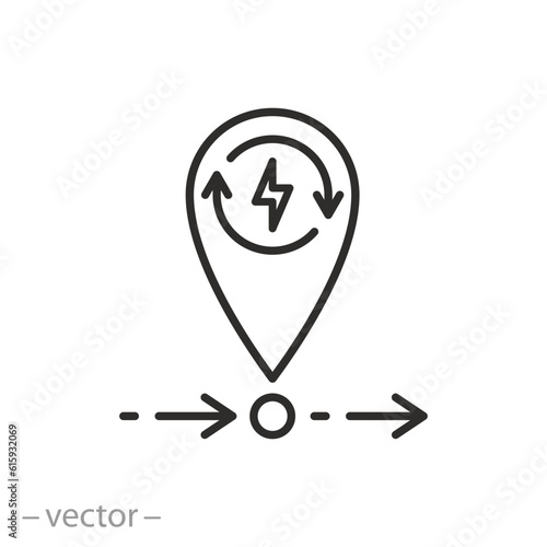 location charging station icon, pin map point for electric car, thin line symbol on white background - editable stroke vector illustration eps10