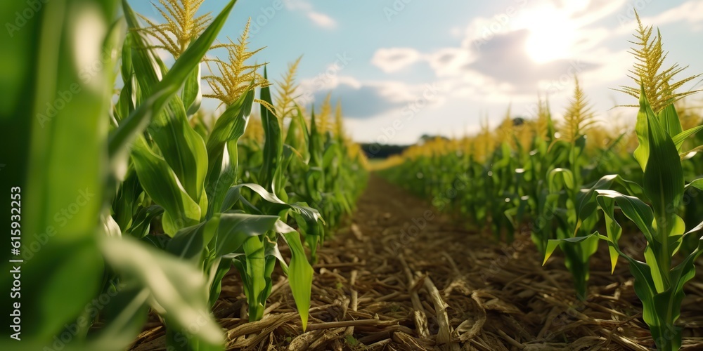 Obraz premium AI Generated. AI Generative. Green farm harvest corn field. Outdoor nature wild plant growing. Graphic Art