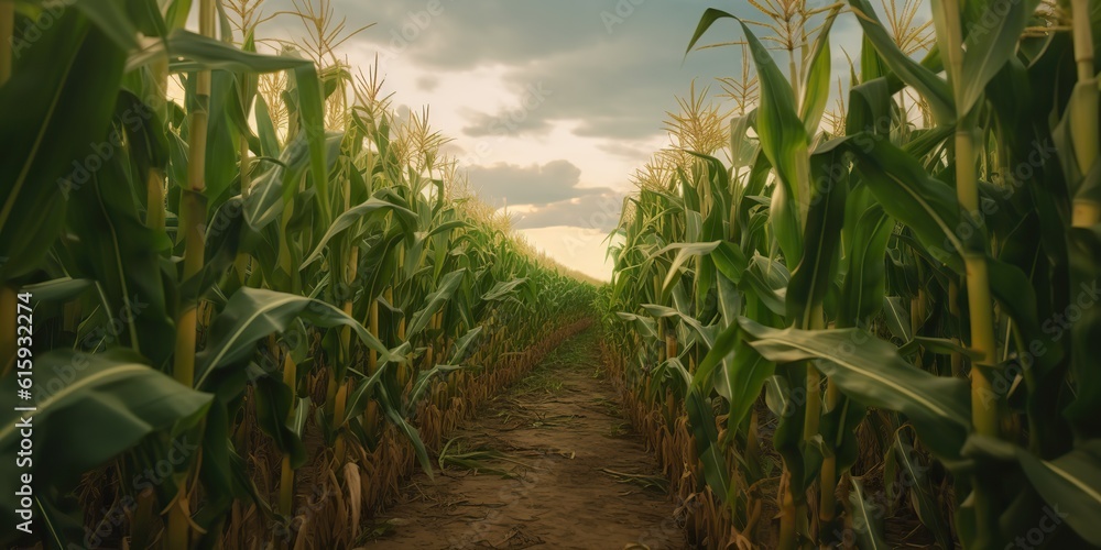 Obraz premium AI Generated. AI Generative. Green farm harvest corn field. Outdoor nature wild plant growing. Graphic Art
