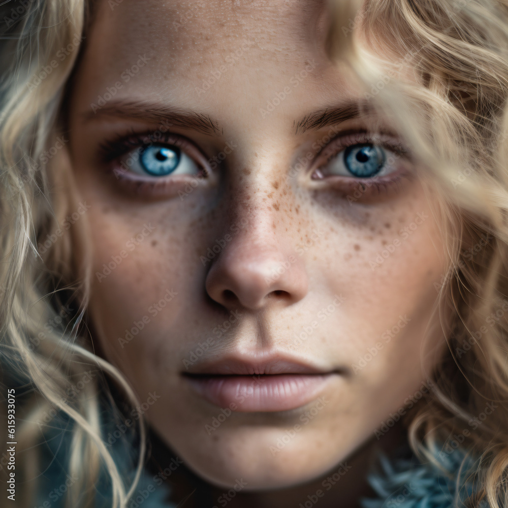A close up of a woman with blue eyes and freckles Generative Ai A close up of a woman with blue eyes and freckles Generative Ai