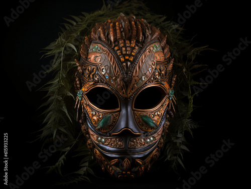 A tribal mask with feathers on it Generative Ai