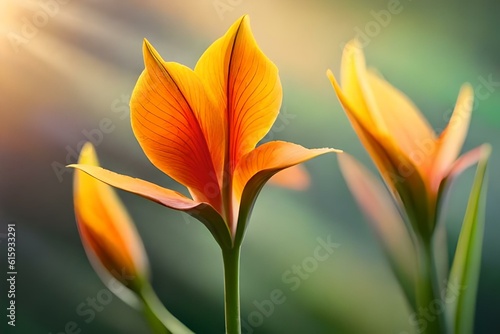 orange flower on green background generative in ai technology