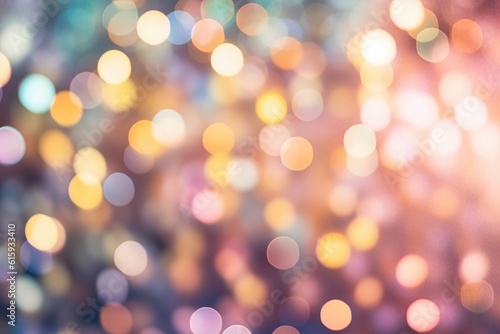 Abstract golden yellow, pink, violet and orange glitter lights background. Circle blurred bokeh. Festive backdrop for Christmas, party, holiday or birthsday photo