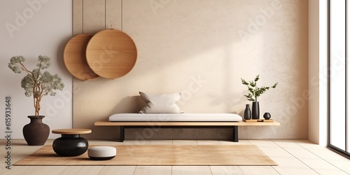 AI Generated. AI Generative. Japan japandi style design home appartment living room interior indoor architecture minimal. Graphic Art