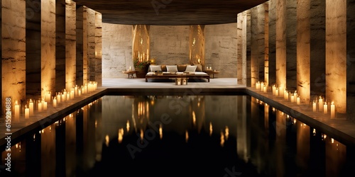 AI Generated. AI Generative. Luxury resort spa pool aman hotel relax rest vacation. Graphic Art