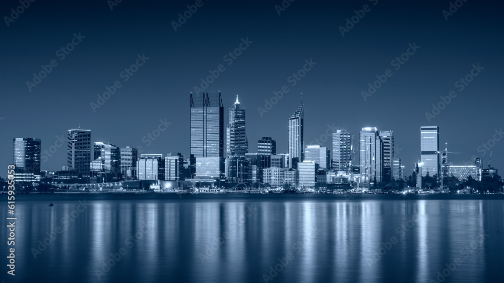 Fototapeta premium Panoramic cityscape image of Perth skyline, Australia during sunset.