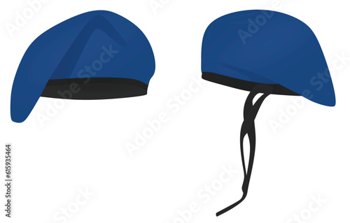 Blue military beret hat. vector illustration