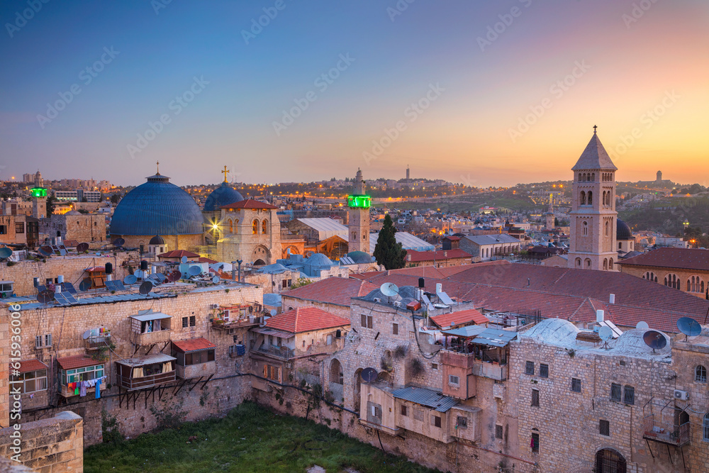 Cityscape image of old town of Jerusalem, Israel at sunrise.