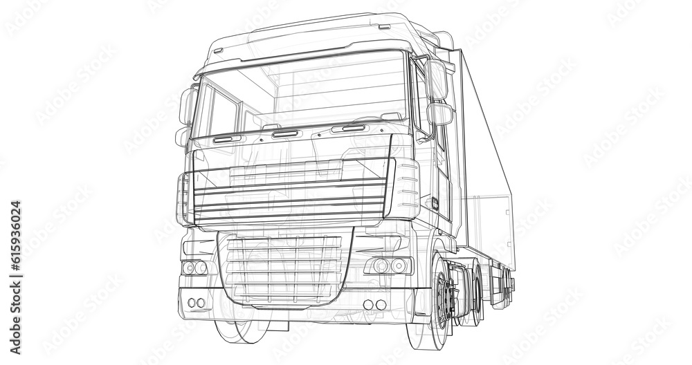 Large truck with a semitrailer. Template for placing graphics. 3d rendering