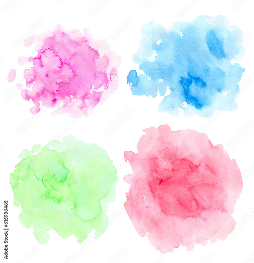 Set of abstract bright watercolor blots on a white background for design