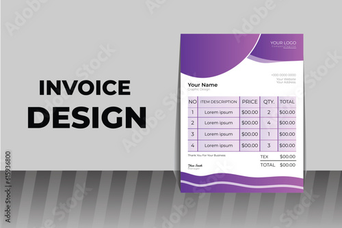 Minimal Corporate Business Invoice design template vector illustration bill form price invoice. Creative invoice template vector. business stationery design payment agreement design template