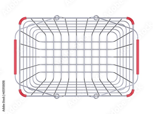 Metal shopping basket top view 3D render illustration isolated on white background