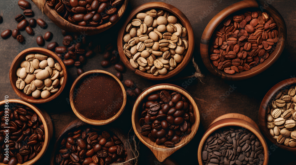 Flat lay of coffee beans. IA generative. Flat lay of coffee beans. IA generative.