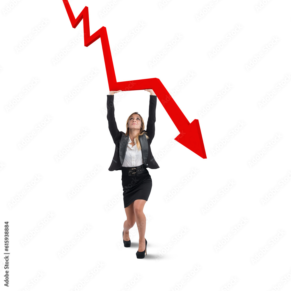 Business woman works to avoid the crisis Business woman works to avoid the crisis